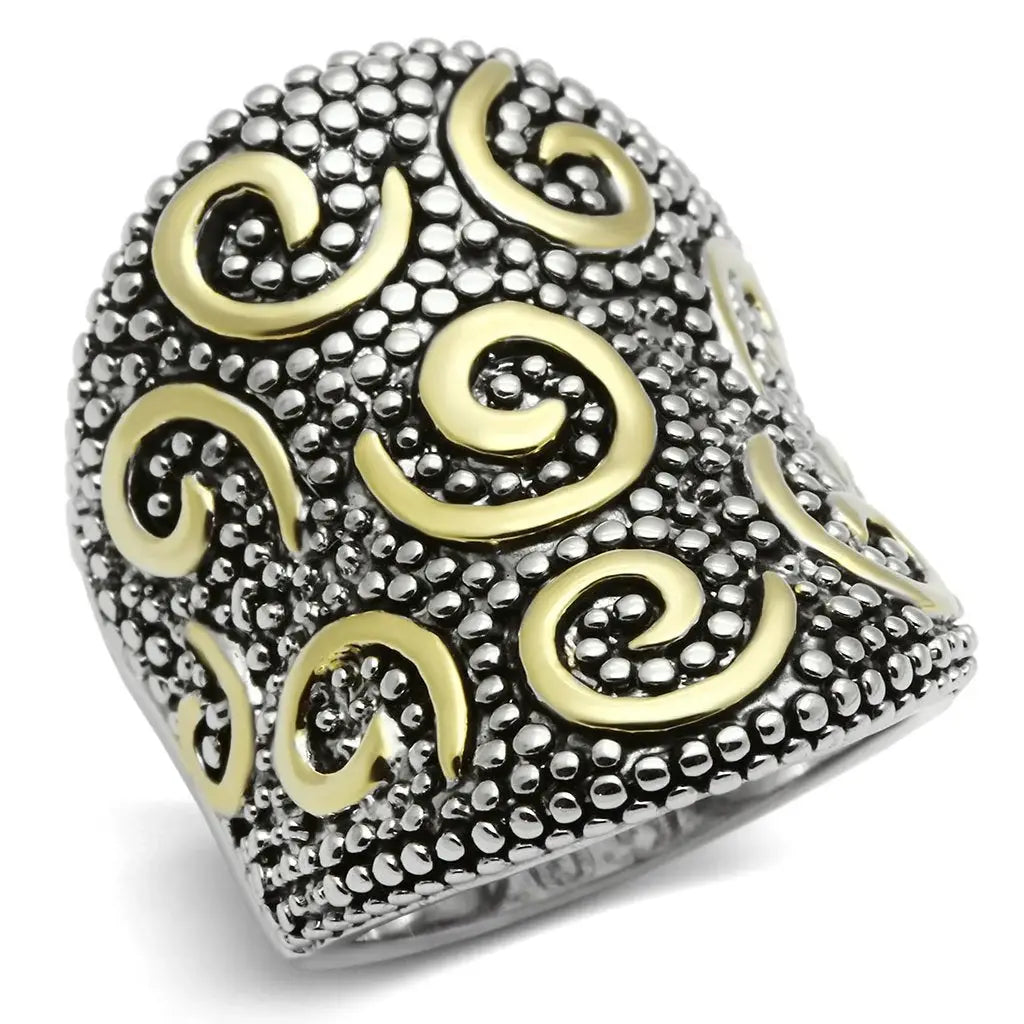 3W243 - Reverse Two-Tone Brass Ring with No Stone - Alamode - Flyclothing LLC