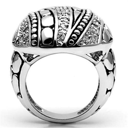 3W244 - Rhodium Brass Ring with AAA Grade CZ in Clear - Alamode - Flyclothing LLC