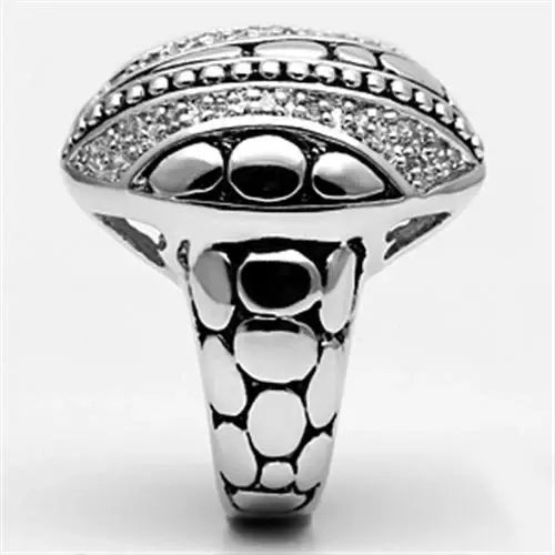 3W244 - Rhodium Brass Ring with AAA Grade CZ in Clear - Alamode - Flyclothing LLC