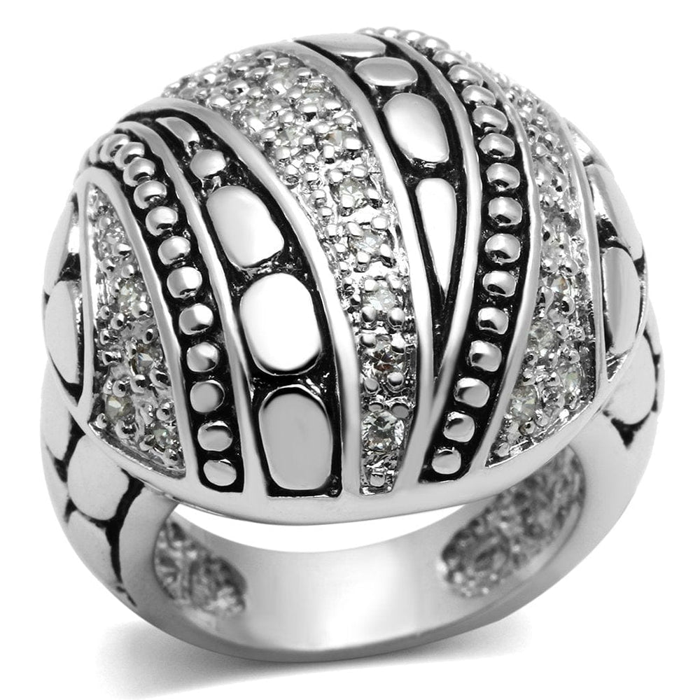 3W244 - Rhodium Brass Ring with AAA Grade CZ  in Clear - Alamode