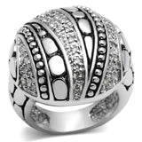 3W244 - Rhodium Brass Ring with AAA Grade CZ  in Clear - Alamode