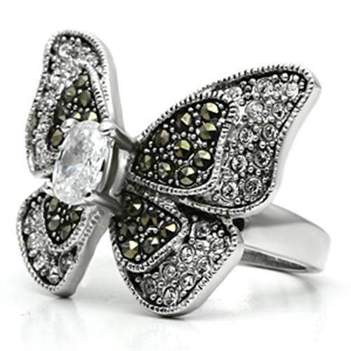 3W246 - Rhodium Brass Ring with AAA Grade CZ in Clear - Alamode - Flyclothing LLC