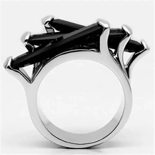 3W247 - Rhodium Brass Ring with AAA Grade CZ in Black Diamond - Alamode - Flyclothing LLC