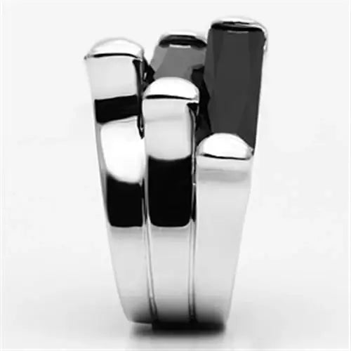 3W247 - Rhodium Brass Ring with AAA Grade CZ in Black Diamond - Alamode - Flyclothing LLC