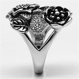 3W250 - Rhodium Brass Ring with AAA Grade CZ  in Fuchsia - Alamode
