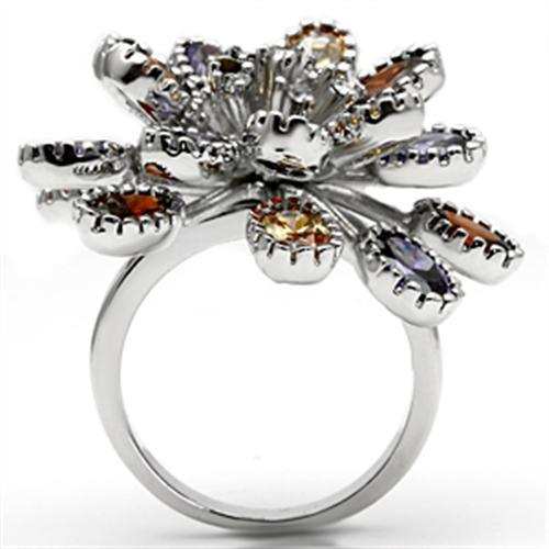 3W251 - Rhodium Brass Ring with AAA Grade CZ in Multi Color - Alamode - Flyclothing LLC