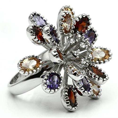 3W251 - Rhodium Brass Ring with AAA Grade CZ in Multi Color - Alamode - Flyclothing LLC