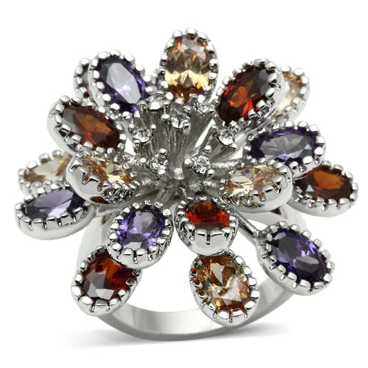 3W251 - Rhodium Brass Ring with AAA Grade CZ in Multi Color - Alamode - Flyclothing LLC