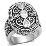 3W252 - Rhodium Brass Ring with AAA Grade CZ  in Clear - Alamode