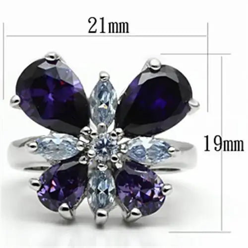 3W254 - Rhodium Brass Ring with AAA Grade CZ in Multi Color - Alamode - Flyclothing LLC