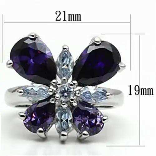 3W254 - Rhodium Brass Ring with AAA Grade CZ in Multi Color - Alamode - Flyclothing LLC