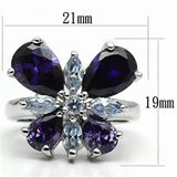3W254 - Rhodium Brass Ring with AAA Grade CZ  in Multi Color - Alamode