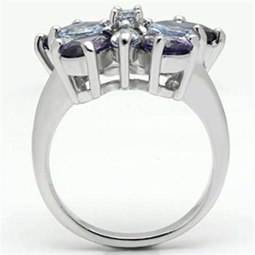 3W254 - Rhodium Brass Ring with AAA Grade CZ in Multi Color - Alamode - Flyclothing LLC