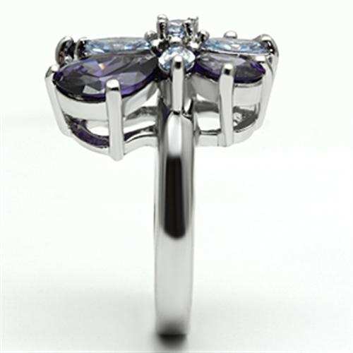 3W254 - Rhodium Brass Ring with AAA Grade CZ in Multi Color - Alamode - Flyclothing LLC