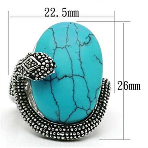 3W255 - Rhodium Brass Ring with Synthetic Turquoise in Sea Blue - Alamode - Flyclothing LLC
