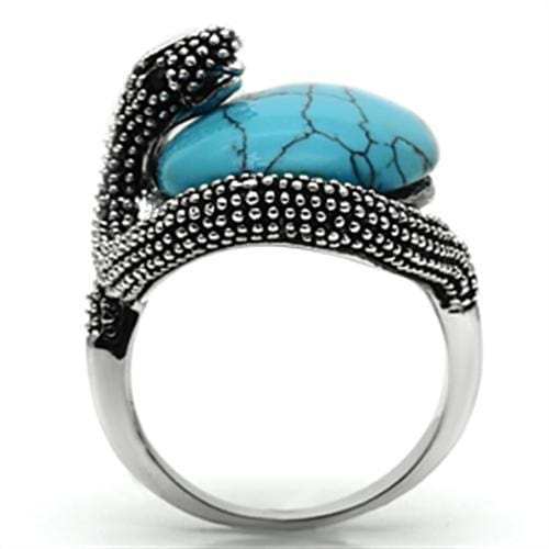 3W255 - Rhodium Brass Ring with Synthetic Turquoise in Sea Blue - Alamode - Flyclothing LLC