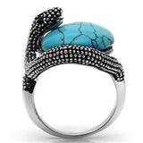 3W255 - Rhodium Brass Ring with Synthetic Turquoise in Sea Blue - Alamode