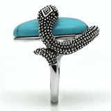 3W255 - Rhodium Brass Ring with Synthetic Turquoise in Sea Blue - Alamode - Flyclothing LLC