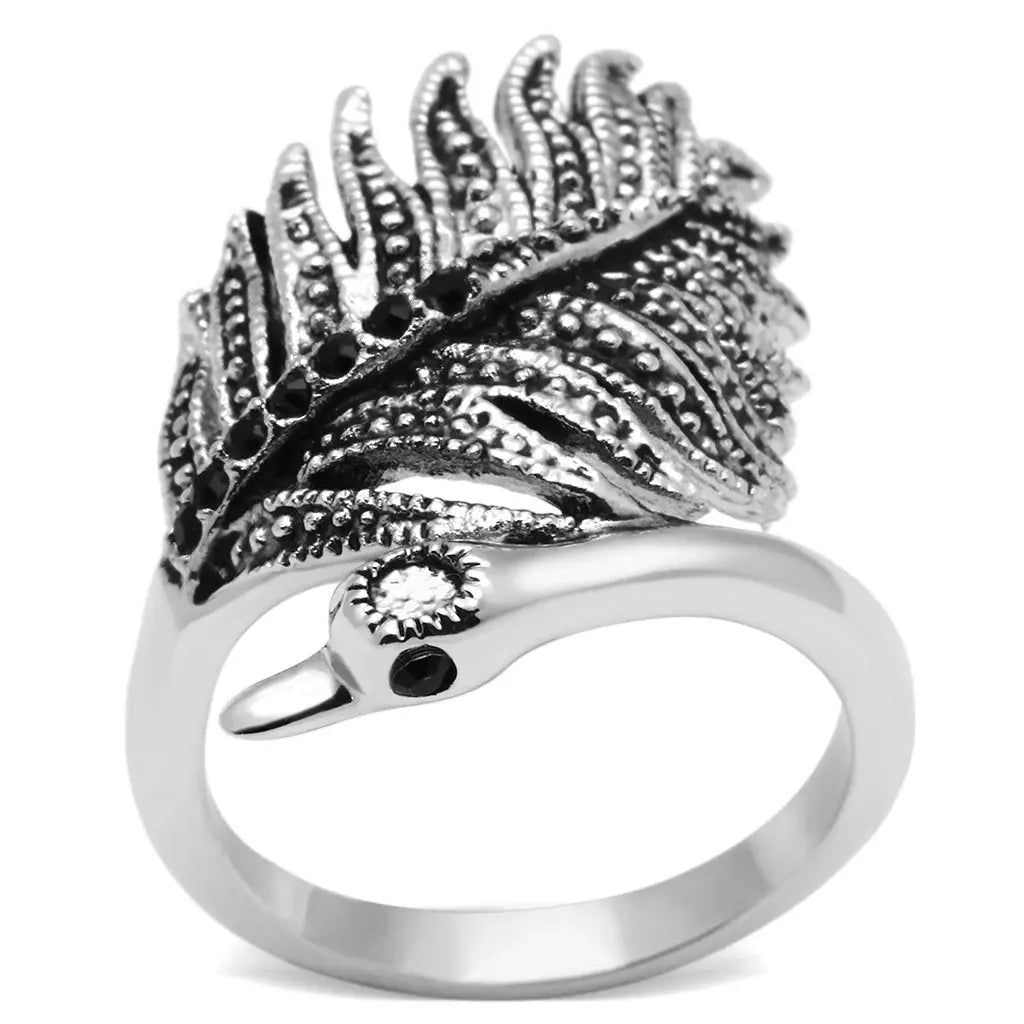 3W258 - Rhodium Brass Ring with Top Grade Crystal in Black Diamond - Alamode - Flyclothing LLC
