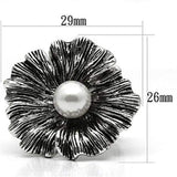 3W259 - Rhodium Brass Ring with Synthetic Pearl in White - Alamode - Flyclothing LLC