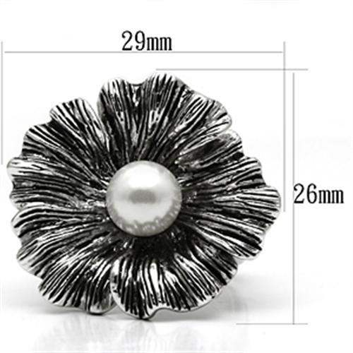 3W259 - Rhodium Brass Ring with Synthetic Pearl in White - Alamode - Flyclothing LLC