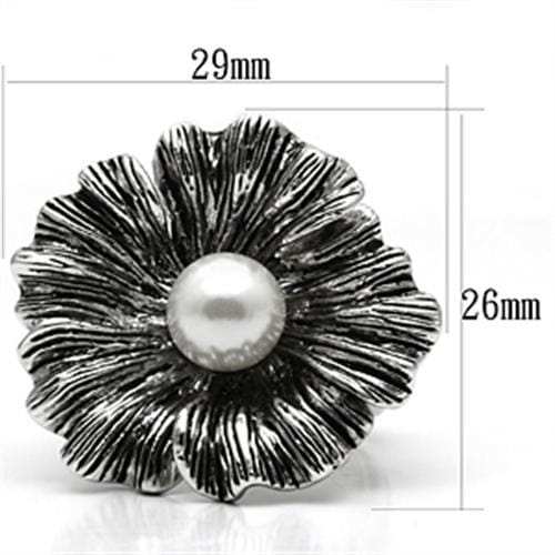 3W259 - Rhodium Brass Ring with Synthetic Pearl in White - Alamode - Flyclothing LLC