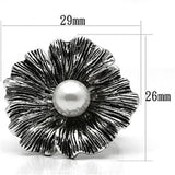 3W259 - Rhodium Brass Ring with Synthetic Pearl in White - Alamode