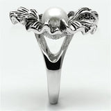 3W259 - Rhodium Brass Ring with Synthetic Pearl in White - Alamode