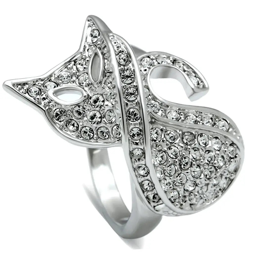 3W260 - Rhodium Brass Ring with Top Grade Crystal in Clear - Alamode - Flyclothing LLC