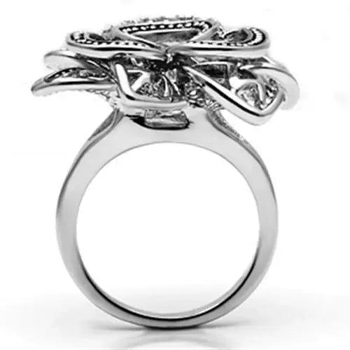 3W261 - Rhodium Brass Ring with AAA Grade CZ in Clear - Alamode - Flyclothing LLC