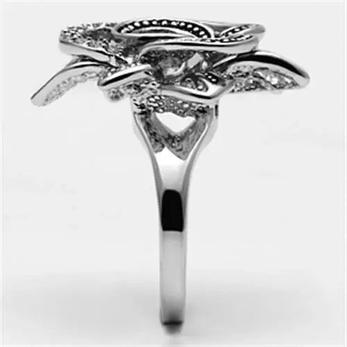 3W261 - Rhodium Brass Ring with AAA Grade CZ in Clear - Alamode - Flyclothing LLC
