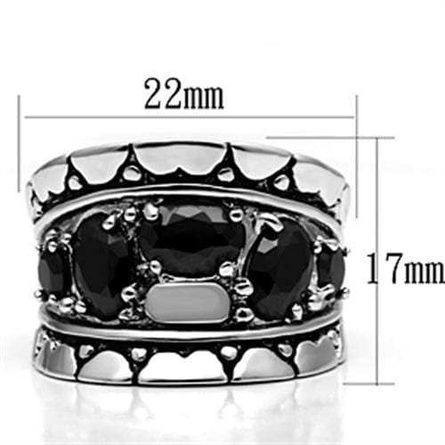 3W262 - Rhodium Brass Ring with AAA Grade CZ in Black Diamond - Alamode - Flyclothing LLC