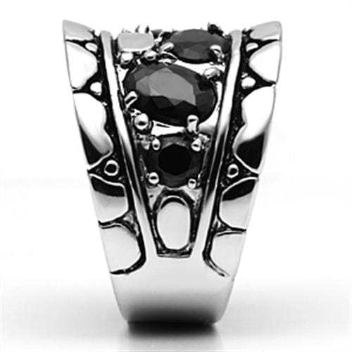 3W262 - Rhodium Brass Ring with AAA Grade CZ in Black Diamond - Alamode - Flyclothing LLC