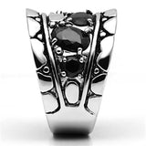 3W262 - Rhodium Brass Ring with AAA Grade CZ  in Black Diamond - Alamode