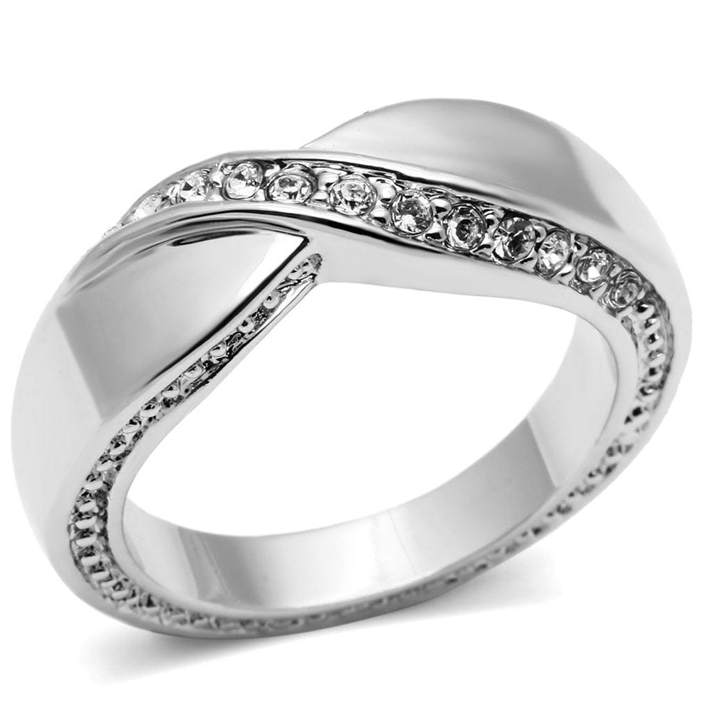 3W264 - Rhodium Brass Ring with Top Grade Crystal  in Clear - Alamode