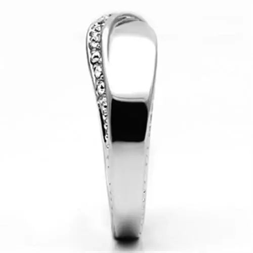 3W264 - Rhodium Brass Ring with Top Grade Crystal in Clear - Alamode - Flyclothing LLC