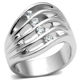 3W265 - Rhodium Brass Ring with AAA Grade CZ  in Clear - Alamode