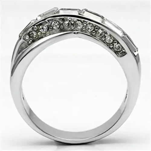 3W269 - Rhodium Brass Ring with Top Grade Crystal in Clear - Alamode - Flyclothing LLC