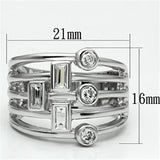 3W271 - Rhodium Brass Ring with AAA Grade CZ  in Clear - Alamode