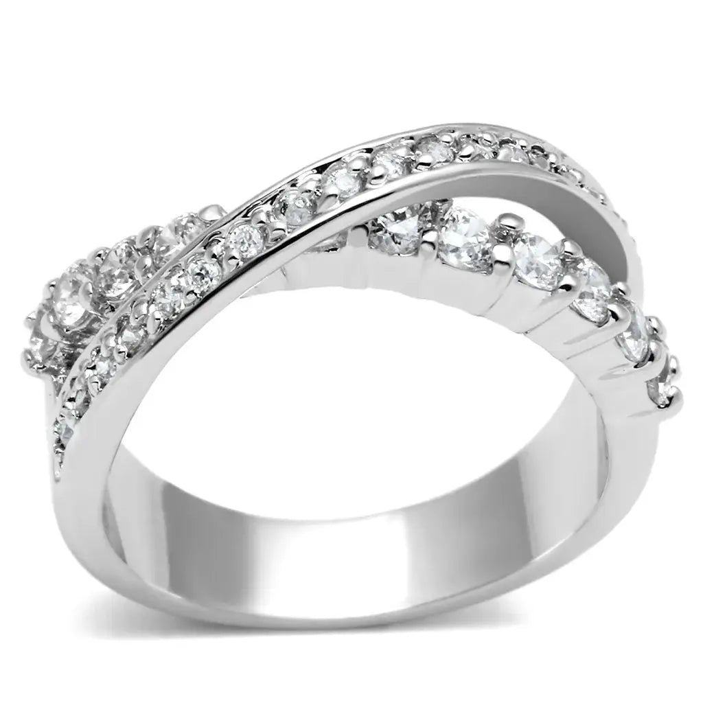 3W274 - Rhodium Brass Ring with AAA Grade CZ in Clear - Alamode - Flyclothing LLC