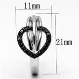 3W277 - Rhodium + Ruthenium Brass Ring with AAA Grade CZ  in Black Diamond - Alamode