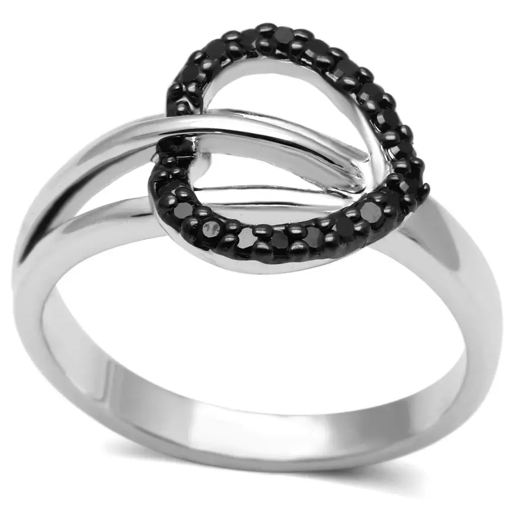 3W277 - Rhodium + Ruthenium Brass Ring with AAA Grade CZ in Black Diamond - Alamode - Flyclothing LLC