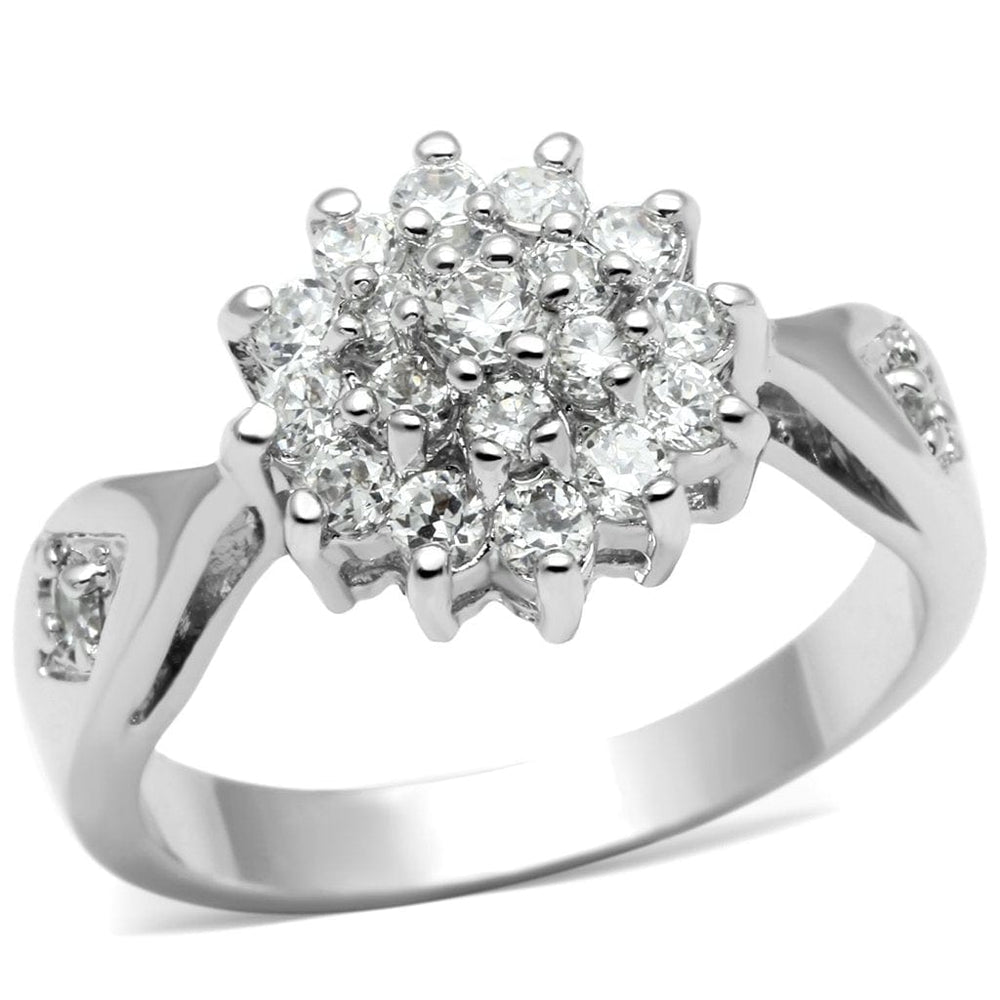 3W278 - Rhodium Brass Ring with AAA Grade CZ  in Clear - Alamode