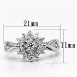 3W278 - Rhodium Brass Ring with AAA Grade CZ  in Clear - Alamode