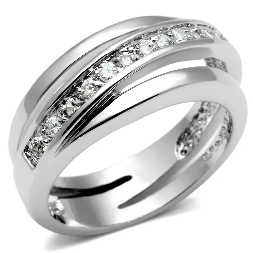 3W284 - Rhodium Brass Ring with AAA Grade CZ in Clear - Alamode - Flyclothing LLC