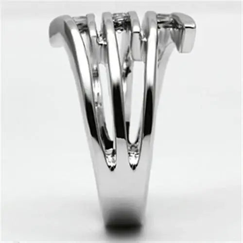 3W285 - Rhodium Brass Ring with AAA Grade CZ in Clear - Alamode - Flyclothing LLC