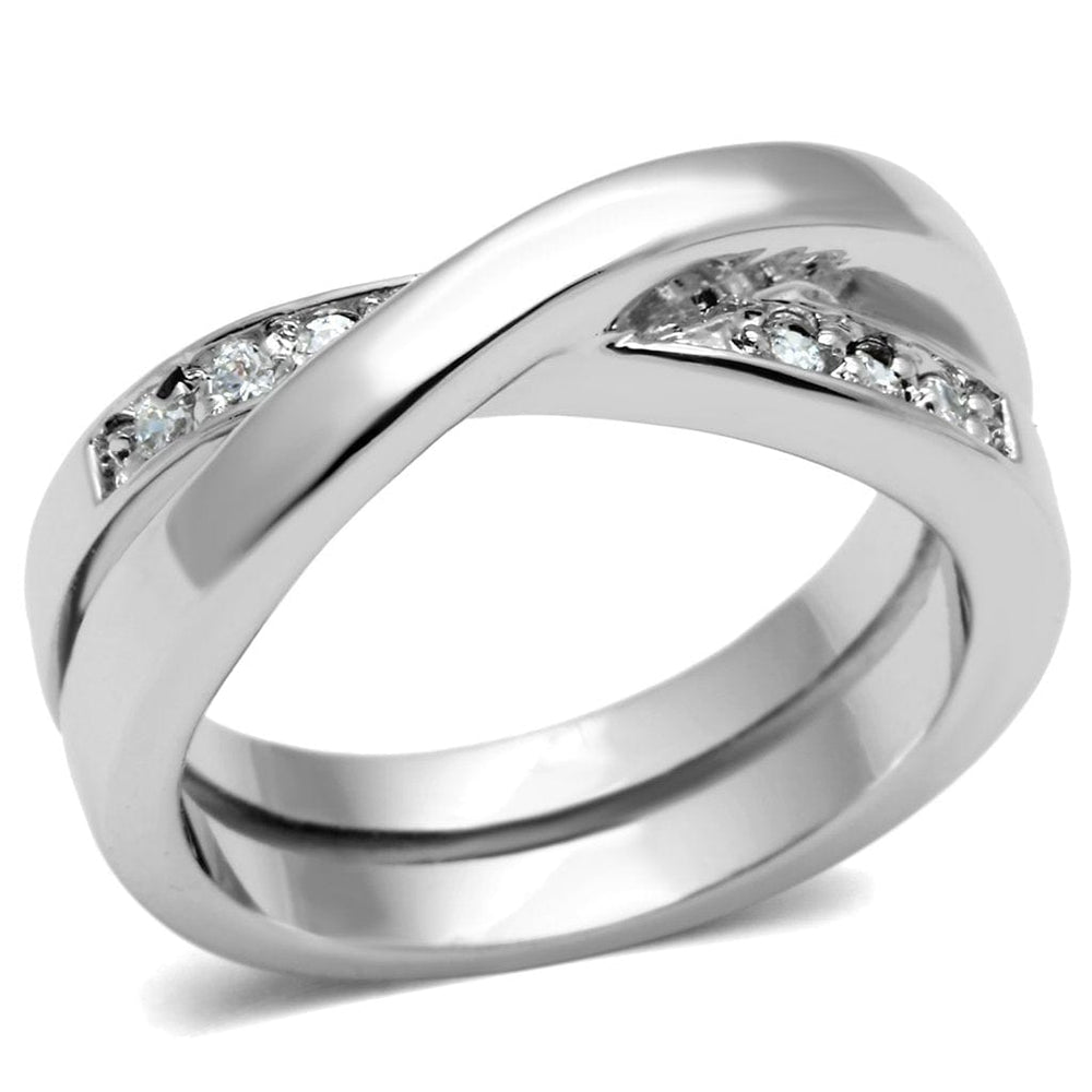 3W287 - Rhodium Brass Ring with AAA Grade CZ  in Clear - Alamode