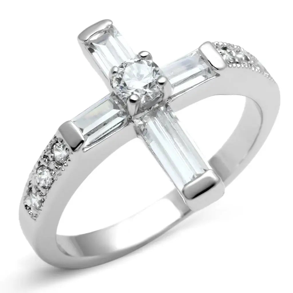 3W288 - Rhodium Brass Ring with AAA Grade CZ in Clear - Alamode - Flyclothing LLC