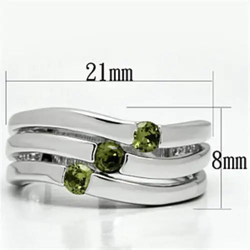 3W289 - Rhodium Brass Ring with AAA Grade CZ in Olivine color - Alamode - Flyclothing LLC