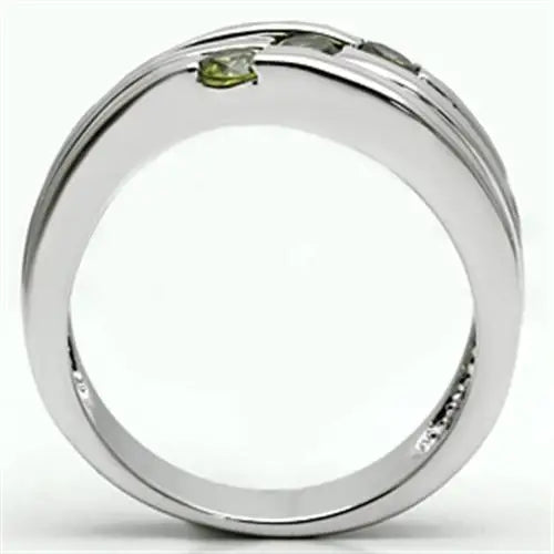 3W289 - Rhodium Brass Ring with AAA Grade CZ in Olivine color - Alamode - Flyclothing LLC